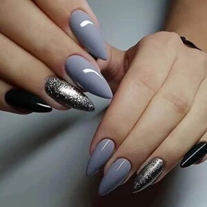 Chic Grey Acrylic Nail Art Kit for Fashionable Looks, Easy Application, Full Set