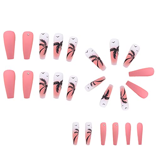 24 Piece Long Summer Coffin Acrylic Nails - Assorted Colors - Image 2