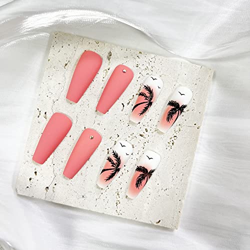 24 Piece Long Summer Coffin Acrylic Nails - Assorted Colors - Image 5
