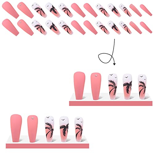24 Piece Long Summer Coffin Acrylic Nails - Assorted Colors - Image 3
