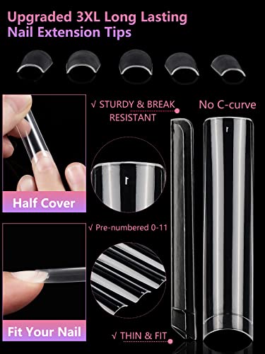 Clear Tapered Square Acrylic Nail Tips for Professional Nail Art, 500 Piece Set - Image 4