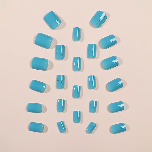 Short Teal Acrylic Nails with Chic Everyday Designs - Image 4