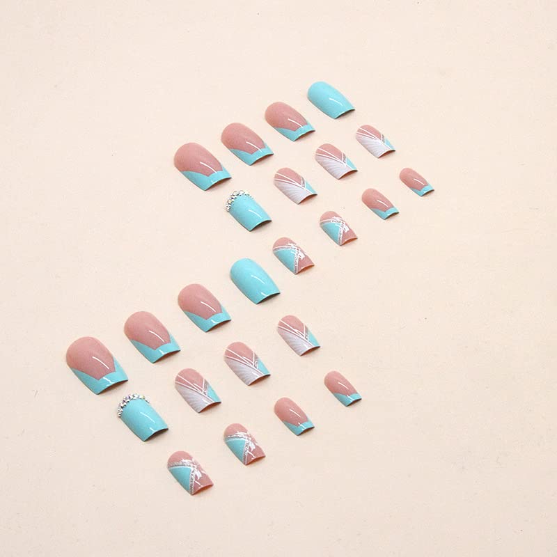 Teal and Gold Short Acrylic Nails Kit, Easy Application, Stylish Look - Image 5