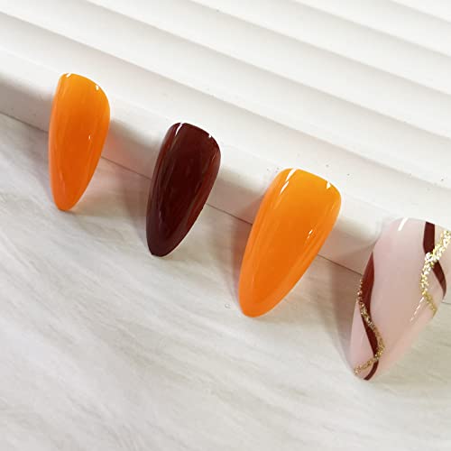 Trendy Orange Brown Acrylic Nails Set Medium Size Stylish Manicure - Image 5