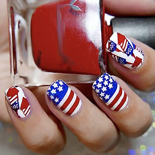 24 Piece USA Flag Acrylic Nails Set - Festive Nail Art for Special Occasions