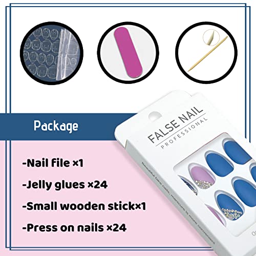 Vibrant Blue and Pink Acrylic Nail Set, 24 Piece Medium Size Manicure Kit - Image 4