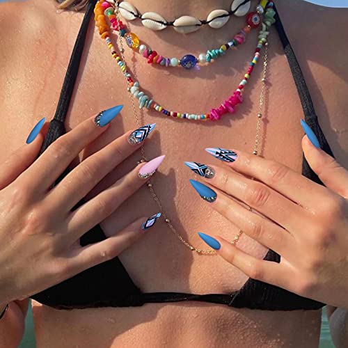 Vibrant Blue and Pink Acrylic Nail Set, 24 Piece Medium Size Manicure Kit - Image 2
