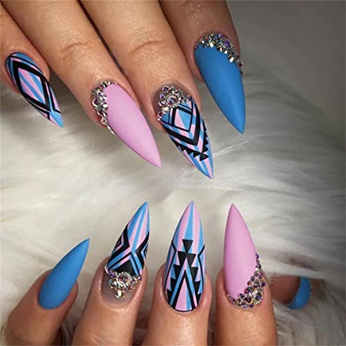 Vibrant Blue and Pink Acrylic Nail Set, 24 Piece Medium Size Manicure Kit