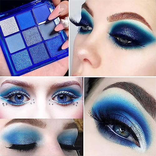 Vintage Blue Eyeshadow and Red Lips Makeup Set for Classic Glamour - Image 3