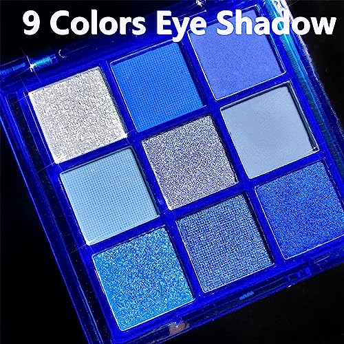 Vintage Blue Eyeshadow and Red Lips Makeup Set for Classic Glamour - Image 4