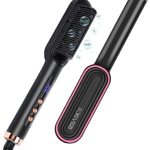 Vivitar 2-in-1 Flat Iron and Heated Volumizing Brush for Effortless Styling and Maximum Volume