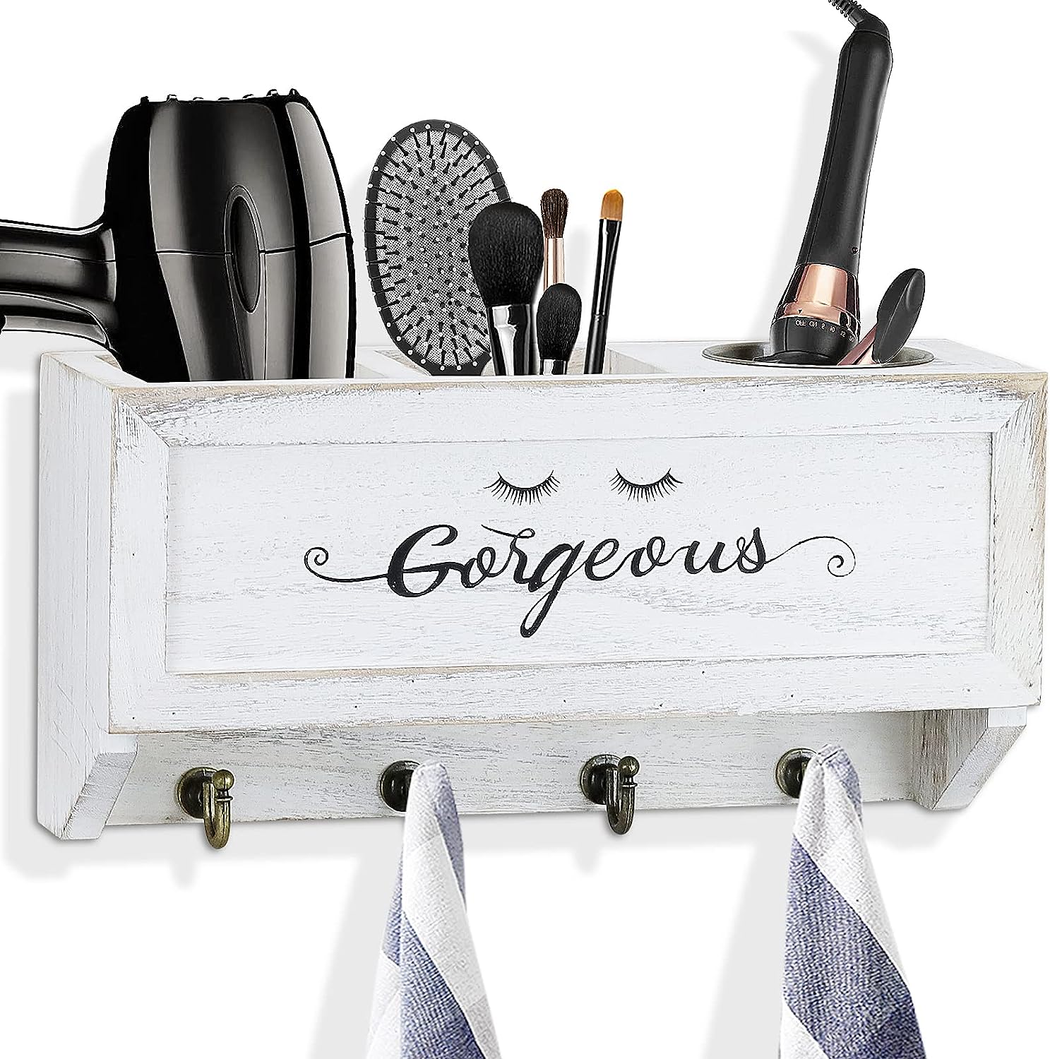 Wall-mounted holder for blow dryer and curling iron with space-saving design