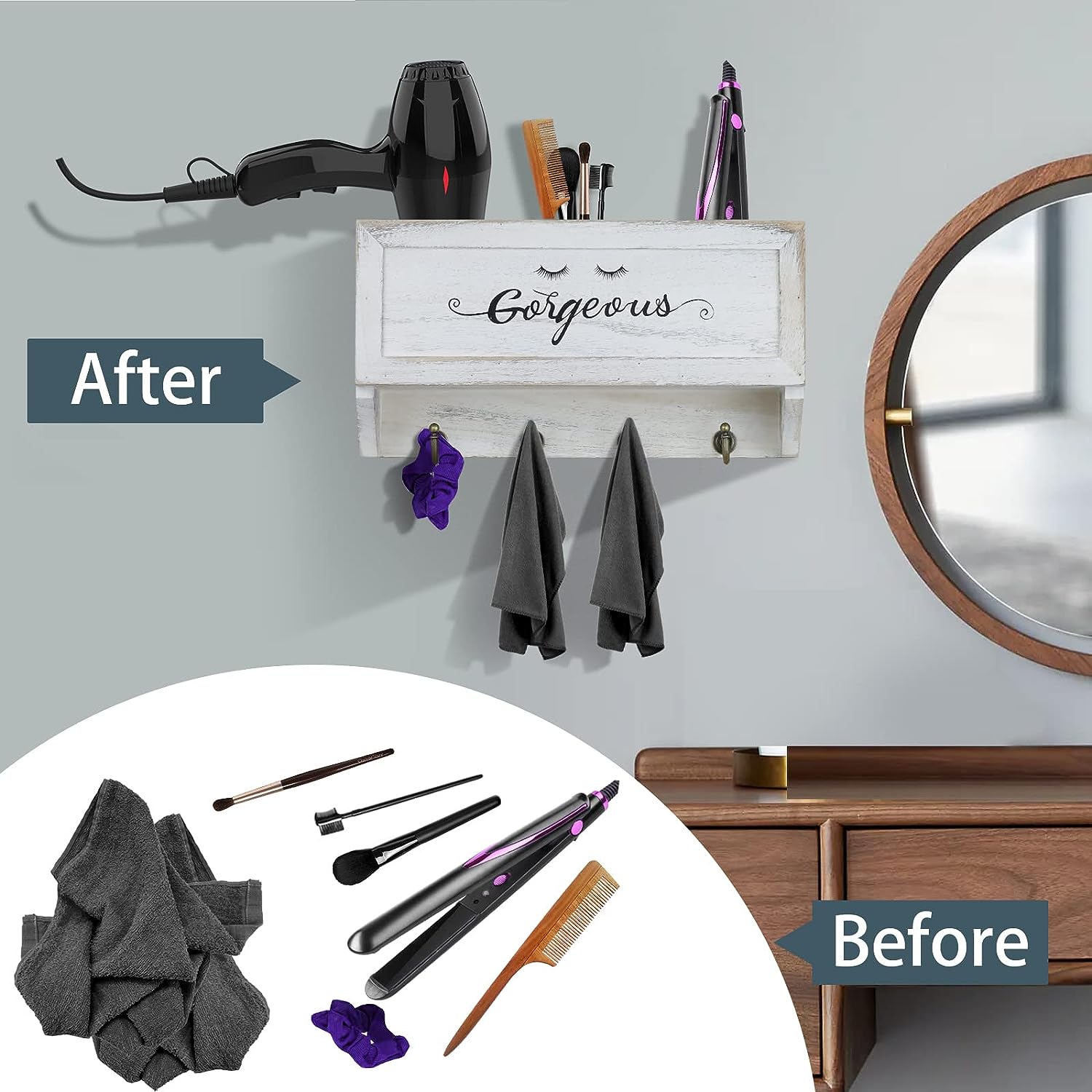 Wall-mounted holder for blow dryer and curling iron with space-saving design - Image 2