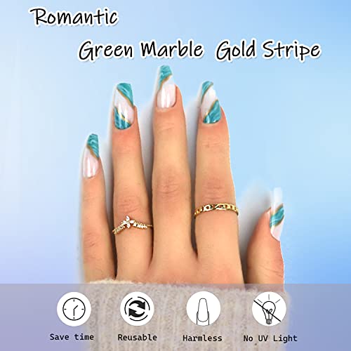 White and Gold Coffin Acrylic Nails - Image 4