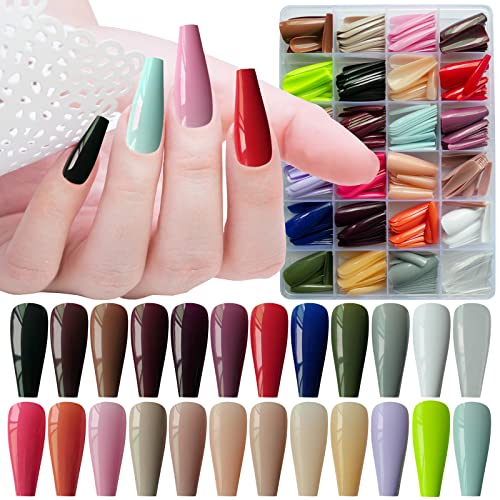 Winter coffin acrylic nails in various colors.