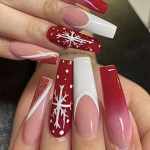 24 Piece Long Winter Coffin Acrylic Nails Set for Trendy Nail Art