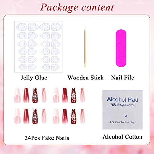 24 Piece Long Winter Coffin Acrylic Nails Set for Trendy Nail Art - Image 6