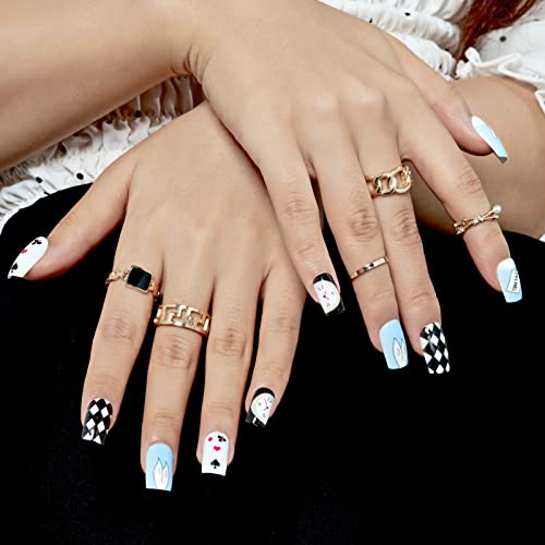 Alice in Wonderland Themed 24 Piece Acrylic Nail Set for Enchanting Looks - Image 2
