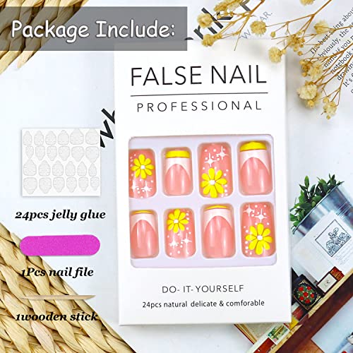 Yellow Flower Acrylic Nail Art Kit - Stylish, Durable, 24pc Set - Image 2