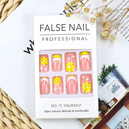 Yellow Flower Acrylic Nail Art Kit - Stylish, Durable, 24pc Set - Image 8