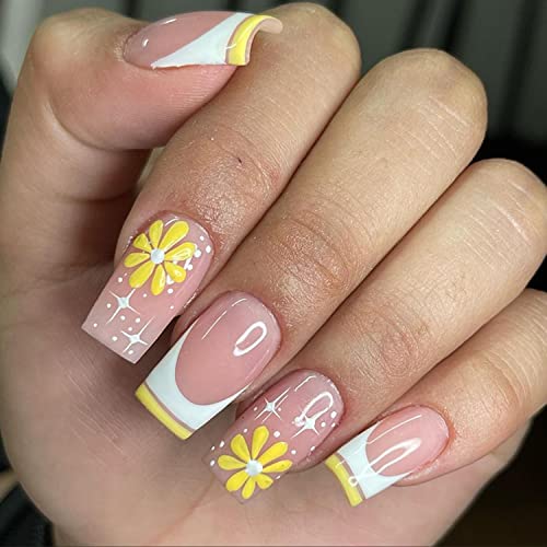 Yellow Flower Acrylic Nail Art Kit - Stylish, Durable, 24pc Set