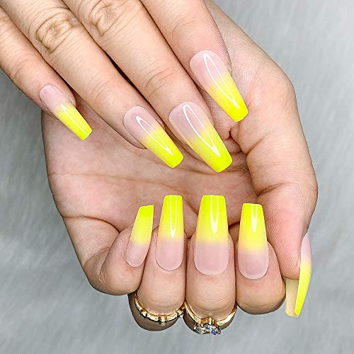 Yellow Ombre Acrylic Coffin Nails Set for Chic Nail Art and Manicures 24 Pcs - Image 2