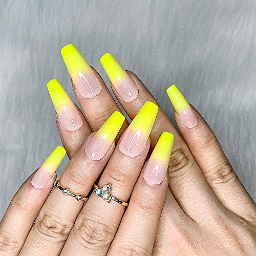 Yellow Ombre Acrylic Coffin Nails Set for Chic Nail Art and Manicures 24 Pcs