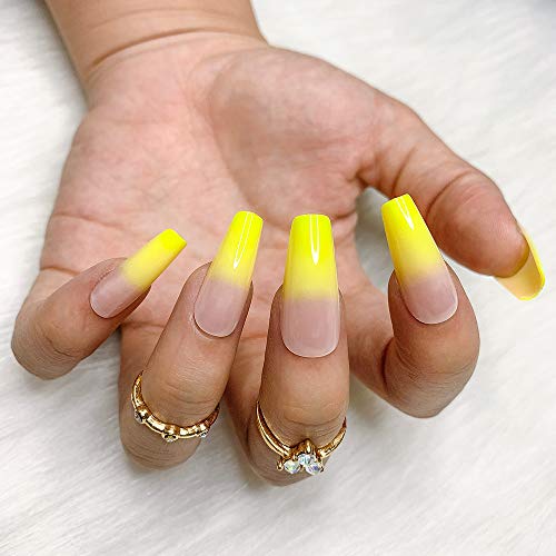 Yellow Ombre Acrylic Coffin Nails Set for Chic Nail Art and Manicures 24 Pcs - Image 3