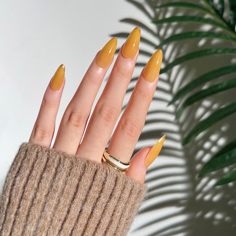 13-Piece Yellow Stiletto Acrylic Nails Set for Chic Nail Art