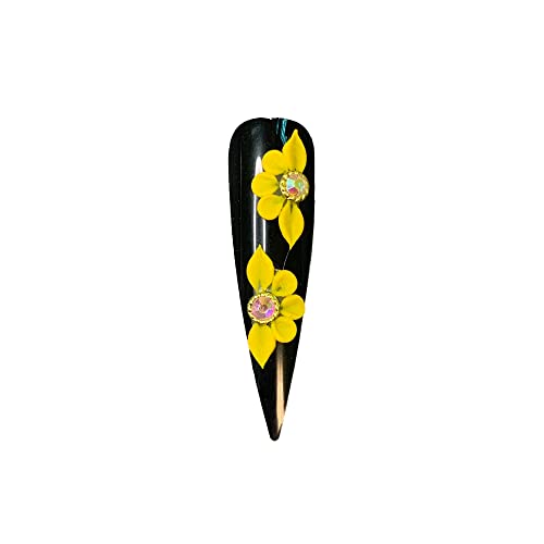 Stylish Yellow Flower Acrylic Nails Set - 24 Piece Durable Press-Ons for Any Occasion - Image 2