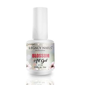 Gel nail art with blossom design.