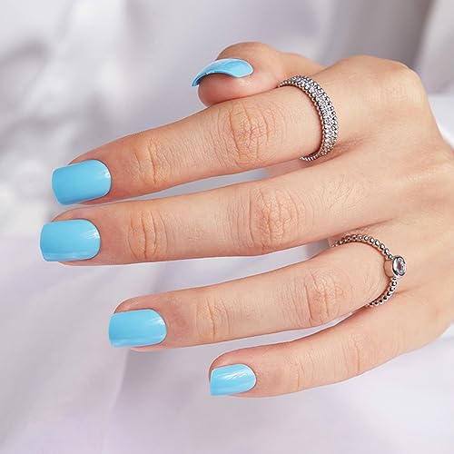 Blue acrylic nails for a stylish look.