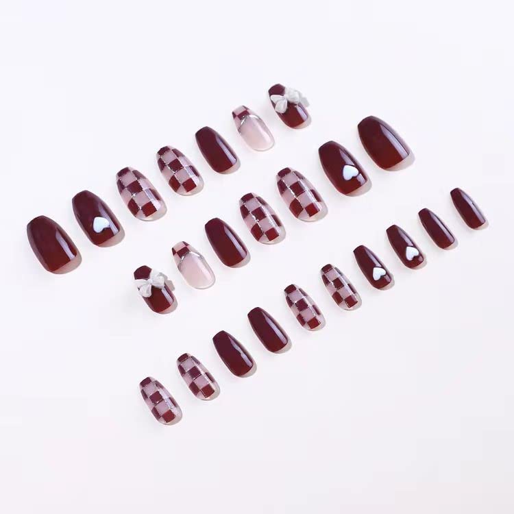 Red and White Acrylic Nail Set - Medium Length - Image 6
