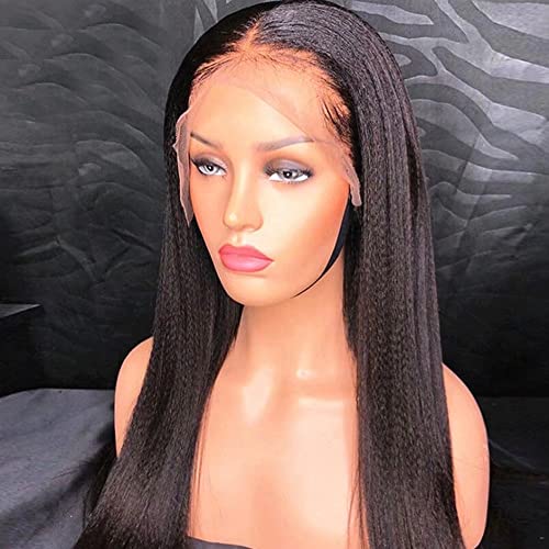 Yaki Human Hair Lace Front Wig - Natural Black, 150% Density