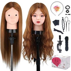 Blonde mannequin head with human hair.