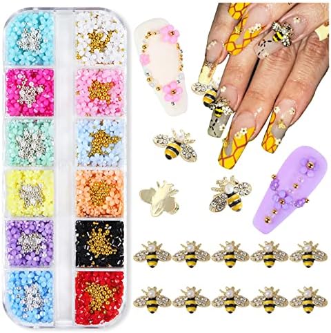 ?Bee-themed acrylic nail design?