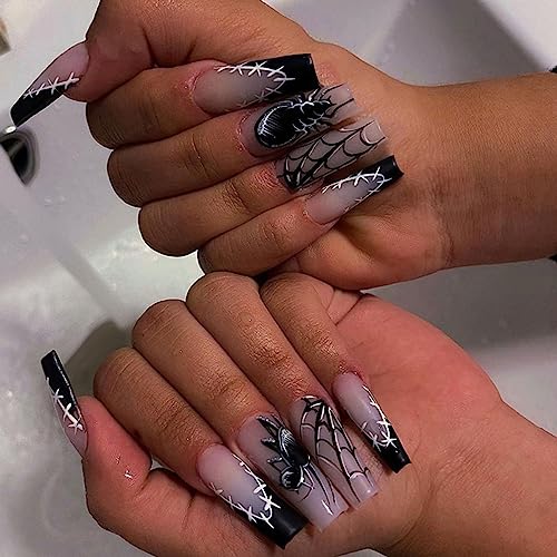 Medium Coffin Shape Black Ombre Acrylic Press On Nails Set