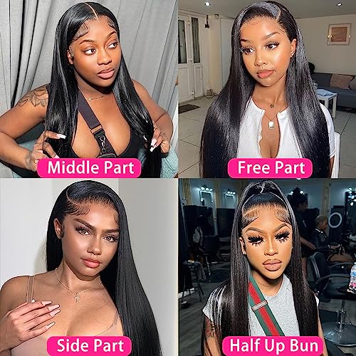 Black Straight Human Hair Lace Front Wig - Image 5