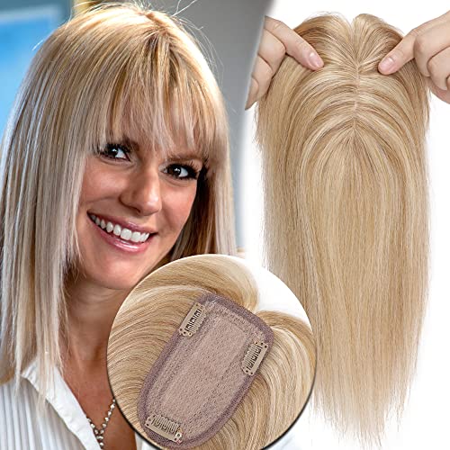 Blonde human hair toppers for natural-looking hair enhancements.