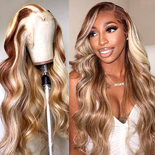 Blonde wig with dark roots, made of human hair.