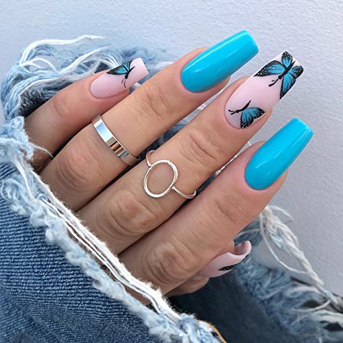 ?Blue Acrylic Nails in Various Shades?
