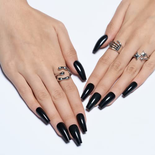 Matte Black Acrylic Coffin Nails - Image 3