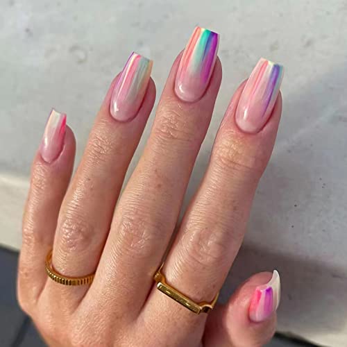 ?Rainbow Baddie Acrylic Coffin Nails?