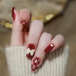 Red and White Acrylic Nail Set - Medium Length