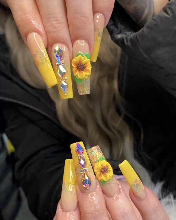 Trendy Yellow Acrylic Nails, 24 Pieces, Stylish Designs for Any Occasion - Image 3