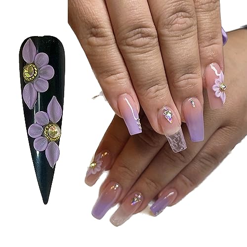 Violet acrylic nails for a trendy look.