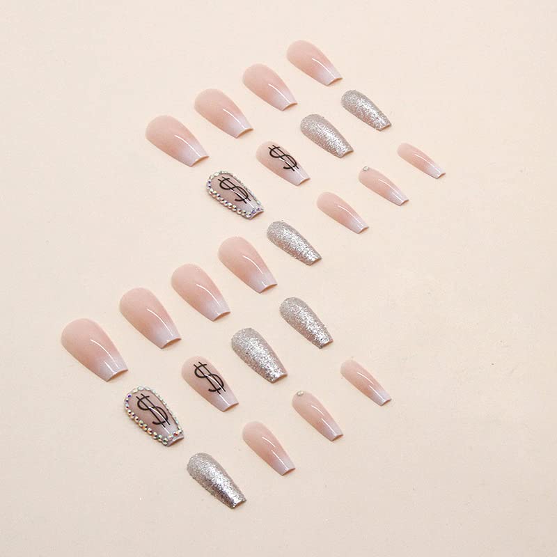 Chic 100pc White & Silver Coffin Acrylic Nails Set - Image 4
