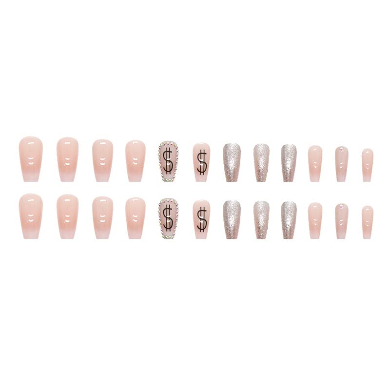Chic 100pc White & Silver Coffin Acrylic Nails Set - Image 5