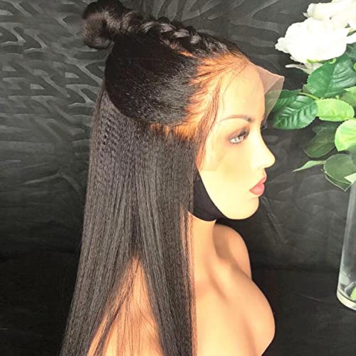 Yaki Human Hair Lace Front Wig - Natural Black, 150% Density - Image 6