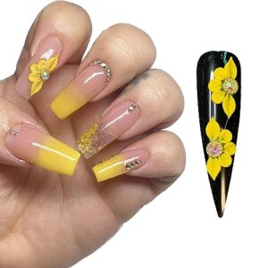 Stylish Yellow Flower Acrylic Nails Set - 24 Piece Durable Press-Ons for Any Occasion